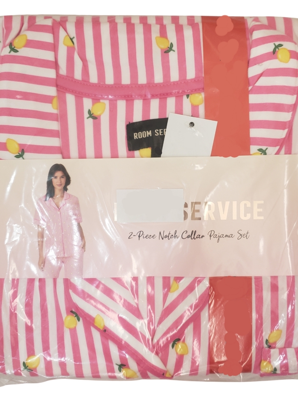 Room Service Pajama Set Women Pink (Lemon Stripe) Notch Collar NWT🍋